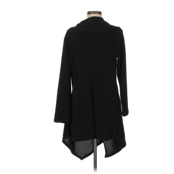 Yushi Textured Asymmetrical Hem Black Dress Sz M Button Detail Slouchy Cowl Neck - Picture 3 of 10